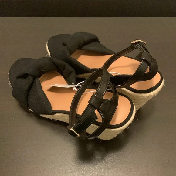 OLD NAVY Knotted Canvas Espadrille Wedge Sandals‎ in Black Jack - Picture 6 of 11